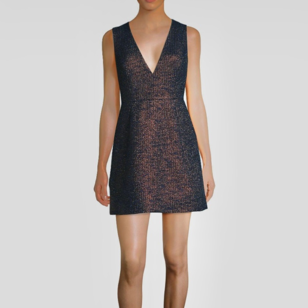 NWT Laundry by Shelli Segal Black w/Metallic Gold Fit & Flare, Deep V-Neck Dress
